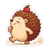 Happy hedgehog walking with an apple on its back