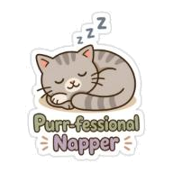 Sleeping grey tabby cat with Purr-fessional Napper lettering