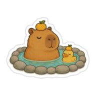 Kawaii capybara relaxing in a hot spring with yuzu sticker