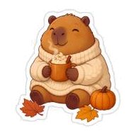 Cozy capybara in a knit sweater holding a latte sticker